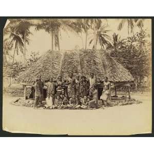  Samoans,hut,palm fronds,thatched roof,dwellings,c1890 