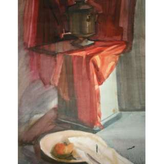 ANTIQUE RUSSIAN WATERCOLOR PAINTING STILL LIFE  