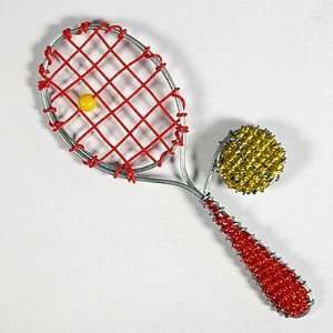    Beaded Tennis Racquet Fridge Magnet   Red