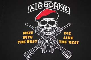 XL * vtg 90s AIRBORNE shirt * military skull gun  