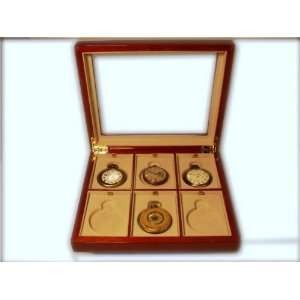  6 Pocket Watch Display Cherry Finished Case