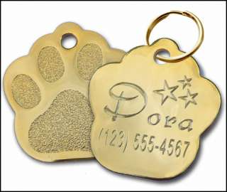24k Gold Plated Paw Engraved Pet ID Tag Dog Cat   LARGE  
