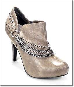 New ANNE MICHELLE Chain Decorated Ankle Bootie Gray  