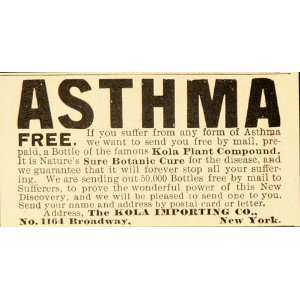  1899 Vintage Ad Asthma Quackery Botanic Cure Kola Plant 