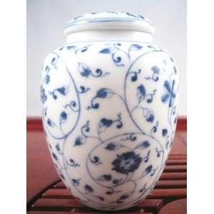  Porcelain Tea Caddy, Blue Flowers