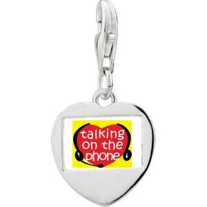   Silver Love Talking On Phone Photo Heart Frame Charm Pugster Jewelry