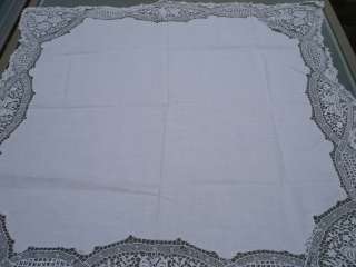 Delicate Victorian Lace Edged Linen Tablecloth  