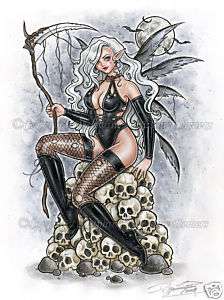 Death Gothic Skull Fairy Lady Pinup PRINT DELPHINE art  