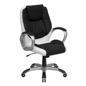  Black and White Leather Mid back Office Desk Chairs Flash 