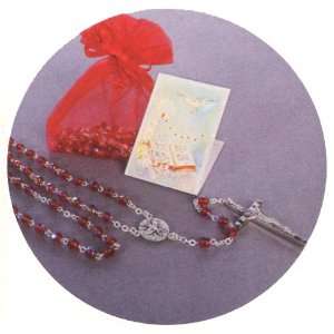   Gift Card with Silver Plated Rosary in Red Gift Package Jewelry