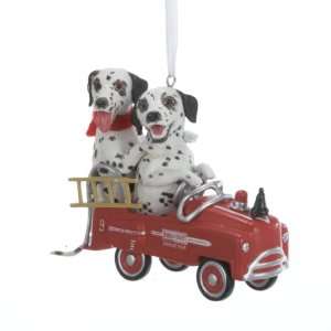  Pack of 4 Dalmatian Dogs in Fire Truck Christmas Ornaments 
