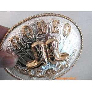   Rodeo Cowboy Boot Two Tone Color Western Belt Buckle 