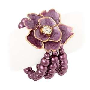   Purple Beaded Crystal Stone Flower Fashion Stretch Bracelet Jewelry