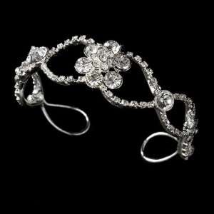    Silver Rhinestone Crystal Flower Bridal Cuff Bracelet Jewelry