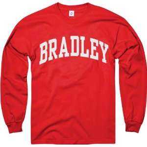  Bradley Braves Red Arch Long Sleeve T Shirt Sports 