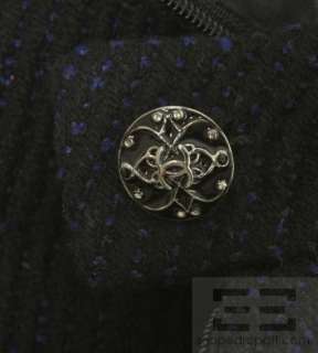 Chanel Black & Blue Ribbed Wool & Silk A Line Skirt  