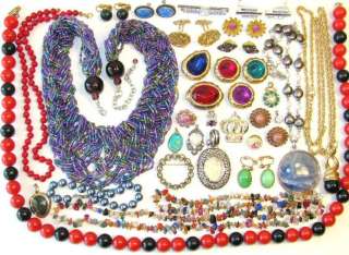   VINTAGE JEWELRY LOT NECKLACE BROOCH RHINESTONE EARRINGS BUTTON COVERS