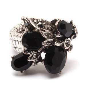  Gothic Victorian Black Crystal Stone Flower Ring 