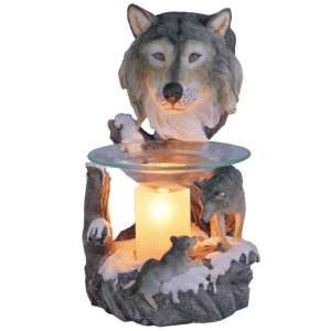  8.5 inch Polyresin Gray Wolf Mother And Children Electric 