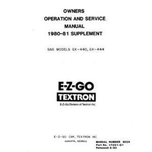   Parts Manual Supplement for Gas EZGO Marathon Patio, Lawn & Garden