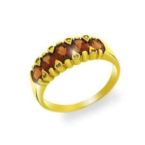  9ct Yellow Gold Garnet & Diamond Ring Size 6 Jewelry