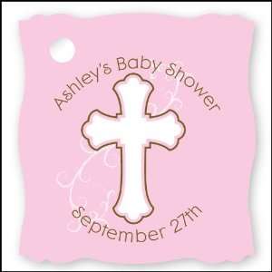   Girl Pink & Brown Cross   20 Personalized Baby Shower Die Cut Card