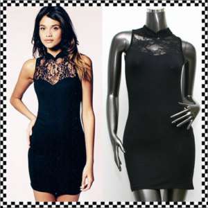 New hot black chinese collar floral mesh lace club party short dress 