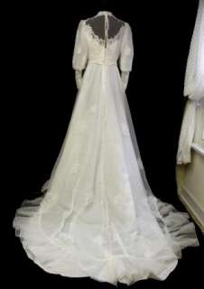 70s Vtg White Edwardian Wedding Prom Bridal Gown Dress High Neck 