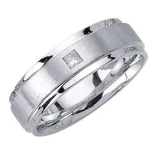  14K White Gold Step Edge Diamond Wedding Ring (0.07ct, GH 