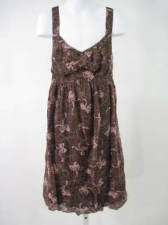 PIROUETTE Girls Brown Pink Silk Bowtie Print Dress 12P  