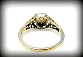   1920s Art Deco MINE CUT 14k White Gold FILIGREE DIAMOND RING  