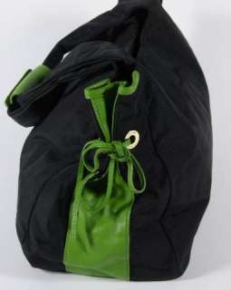 Kate Spade New York Black Nylon Tote Shopper Green Leather Trim Chrome 