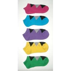 Boys Kids Teens Footies Socks, Bright Colors, Argyle Designs (5 pairs 