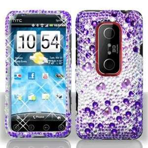  HTC EVO 3D Full Diamond Purple Silver Case Cover Protector 