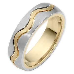   Two Tone 18 Karat Gold Wave Style Comfort Fit Wedding Band Ring   6