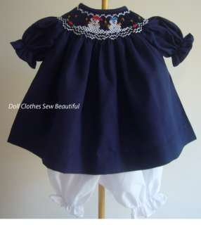 DOLL CLOTHES fits Bitty Baby Navy Snowmen SMOCKED DRESS + Bloomers 