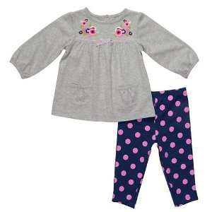   Cotton Knit Top and Legging Pant Set, Gray/Navy Blue/Pink, 12 Months