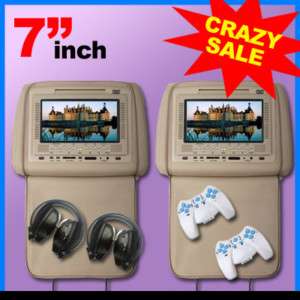C1032 Pair 7 LCD Monitors Car Headrest 2 DVD Player IR  