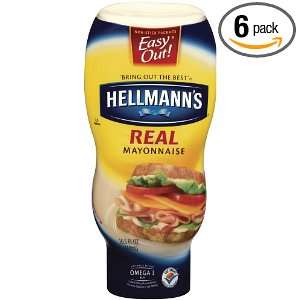 Hellmanns Real Mayonnaise, 16.5 Ounce Squeeze Bottle (Pack of 6)