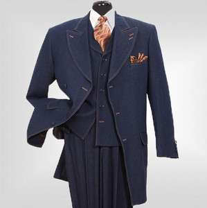 New Mens 3 piece 3 button Milano Moda Stylish Fashion Denim Suit 5283 