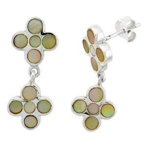  Sterling Silver Floral Mother of Pearl Inlay Earrings, 1 1 