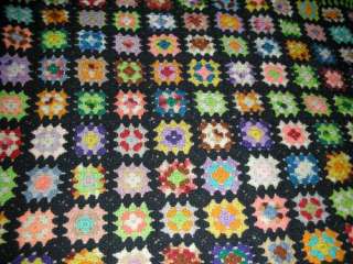 Vintage Wool Granny Square Multicolor Crochet Afghan Quilt Throw 