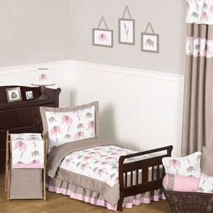  Pink and Taupe Mod Elephant Toddler Bedding   5pc Set by 
