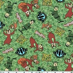  45 Wide Yogi & Boo Boo At Play Scattered Green Fabric By 