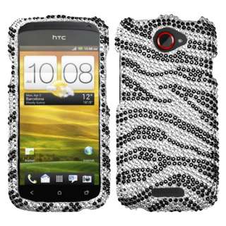 NEW BLACK ZEBRA SKIN BLING CASE FOR HTC ONE S PROTECTOR SNAP ON COVER 
