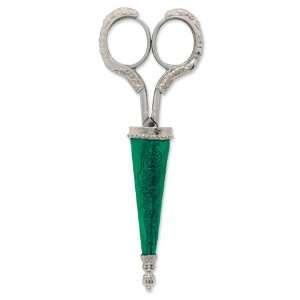   Green Enameled Case and Stainless Steel Scissors/Mixed Metal Jewelry