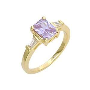 Gold Plated Brass Minimalist Ring with Light Amethyst Cubic Zirconia 