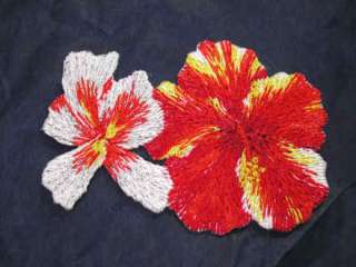 Orange White Hibiscus Embroidered Iron On Patch  