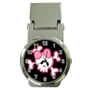 PINK GIRLY SKULL SKELECTON Fashion Money Clip Watch  