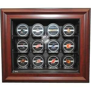  Puck Cabinet Style Display Case, 12 Puck, Mahogany Sports 